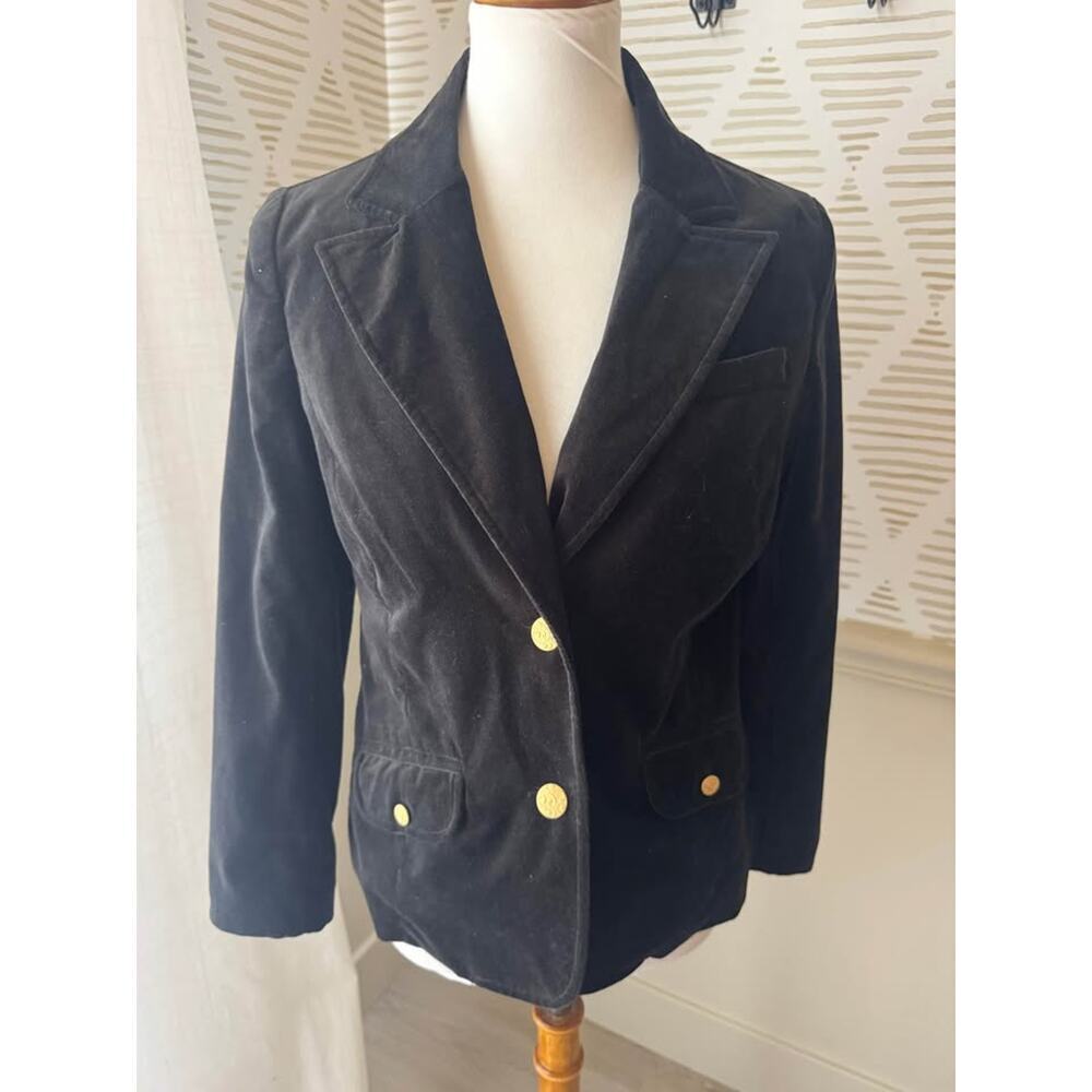 Vintage Women’s Medium Dark Gray Gold Button Velvet Blazer